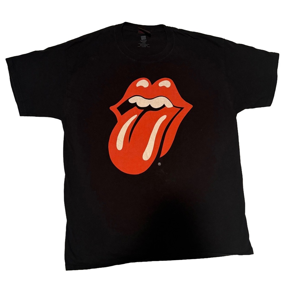 the Rolling Stones Black Crewneck Tee with Red Script Label L